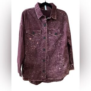 NWOT Zenana Outfitters Acid Washed Plum Button-Down Shirt Jacket Grunge
